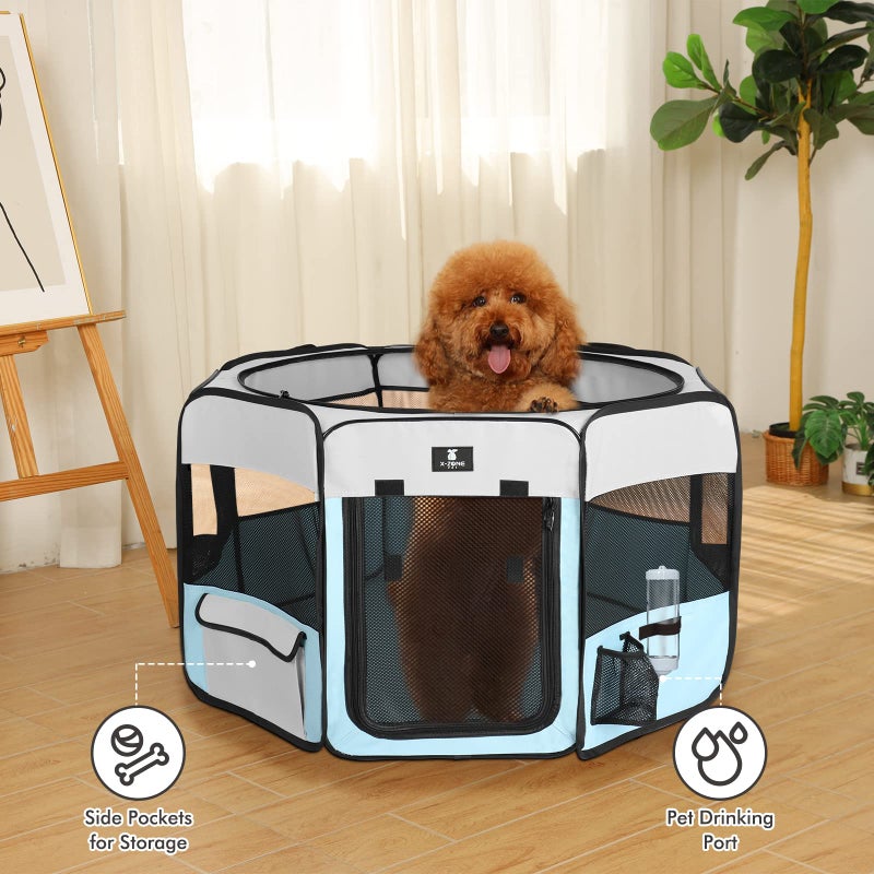 X-ZONE PET Dog Playpen Portable Pet Play Pens for Puppies, Cat, Rabbit, Chicks, Foldable Exercise Play Tent Kennel Crate, Indoor/Outdoor Travel Camping Blue Medium - Image 3